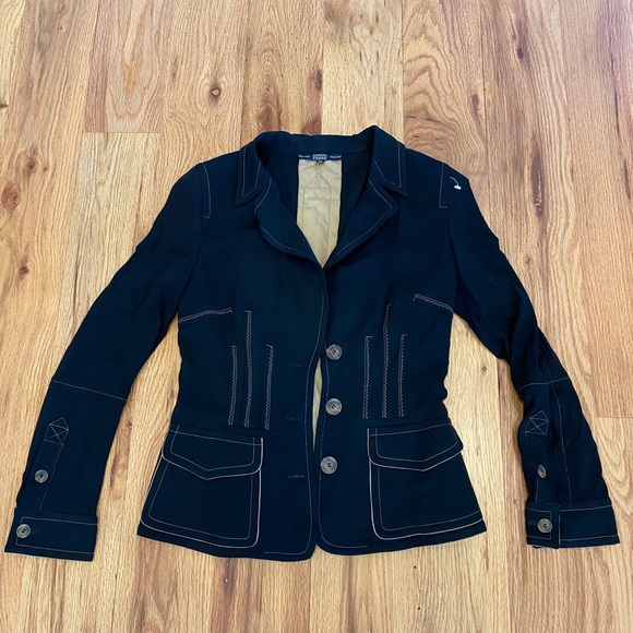 Gianfranco Ferre black jacket w/ beige stitching - Picture 1 of 10